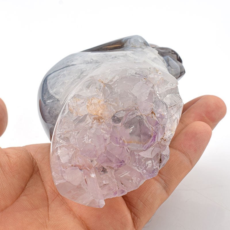 Natural Amethyst Geode Skull - Agate Quartz Carving for Meditation Witchy Decor