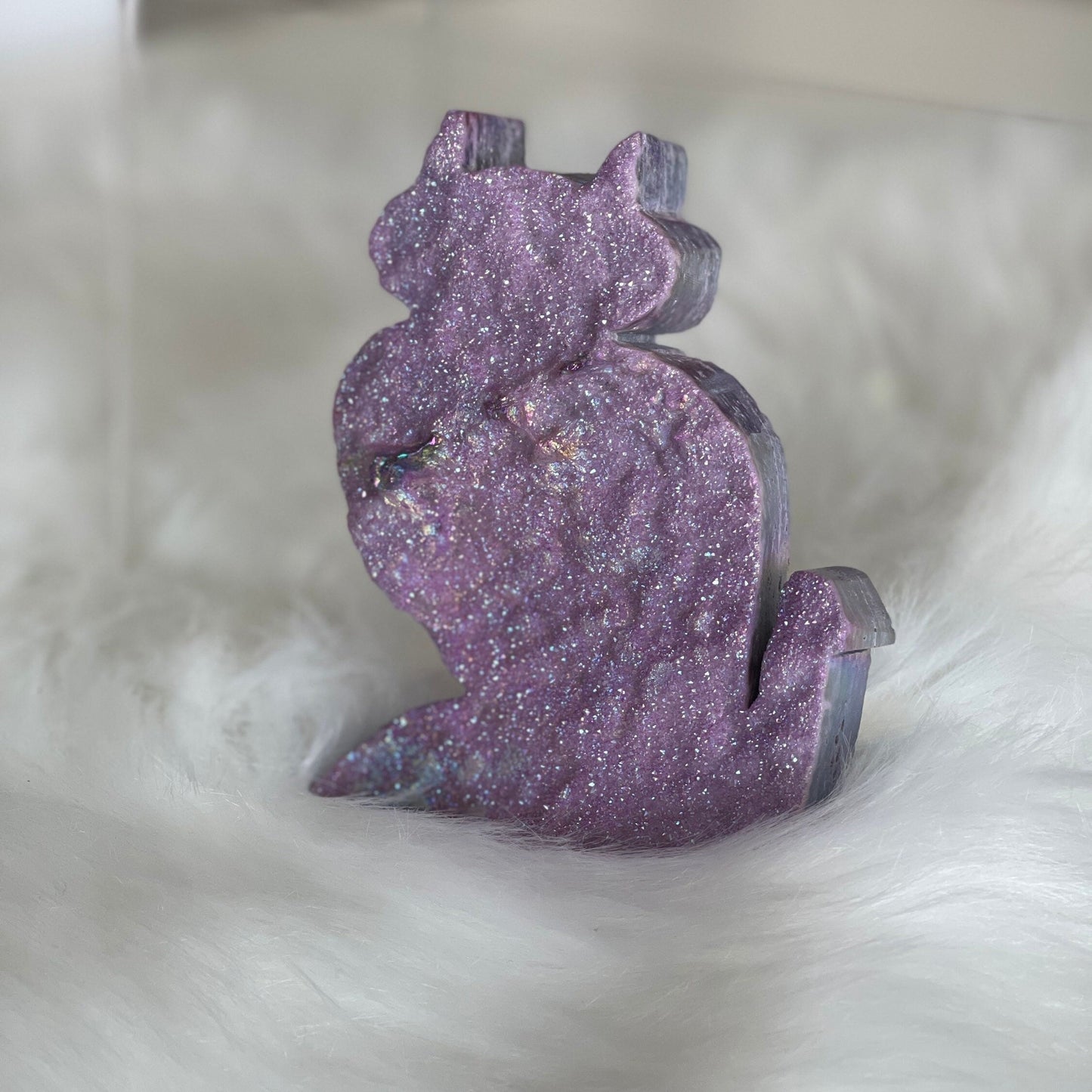 Sphalerite Crystal Cat, Hand Carved Kitty, Iridescent Aura Stone Carving, Kitten Theme Animal Home Decor