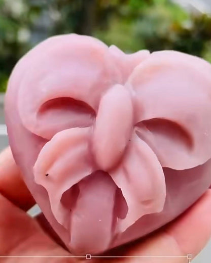 Pink Opal Heart with Bow Carving, Crystal Love Stone, Forever Flowers, Heart Chakra, Mother’s Day Gift