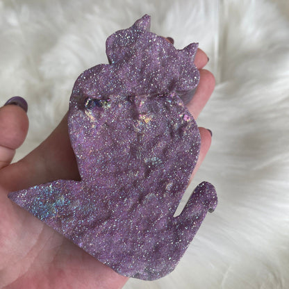 Sphalerite Crystal Cat, Hand Carved Kitty, Iridescent Aura Stone Carving, Kitten Theme Animal Home Decor