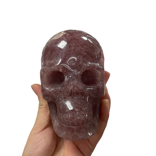 Strawberry Quartz Crystal Skull - Hand Carved Meditation Stone for Witchy Decor  Healing