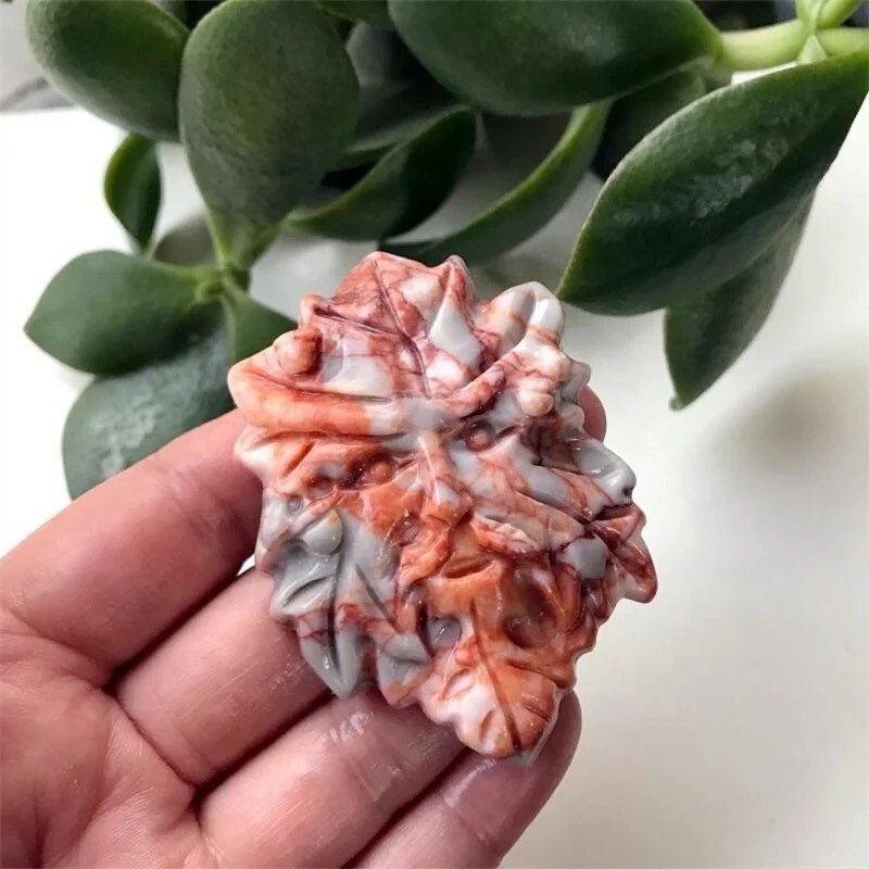 Red Vein Network Jasper Tree God Carving, Hand Carved Crystal, Crystals for Meditation, Witchy Decor