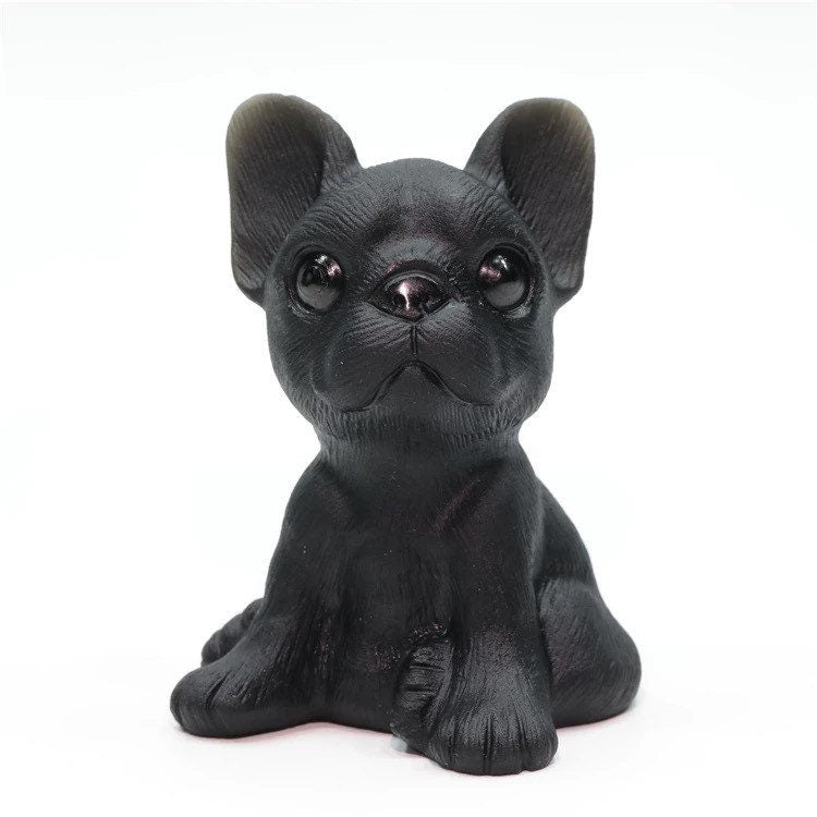 Obsidian French Bulldog Crystal Carving