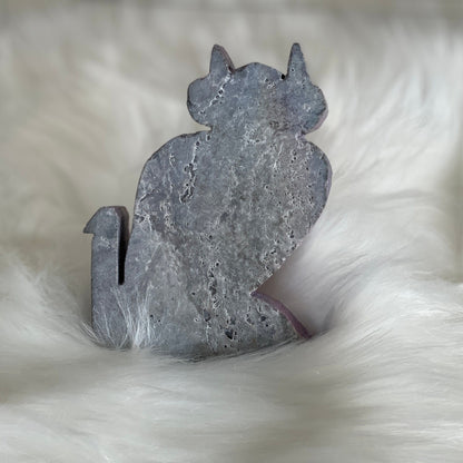 Sphalerite Crystal Cat, Hand Carved Kitty, Iridescent Aura Stone Carving, Kitten Theme Animal Home Decor