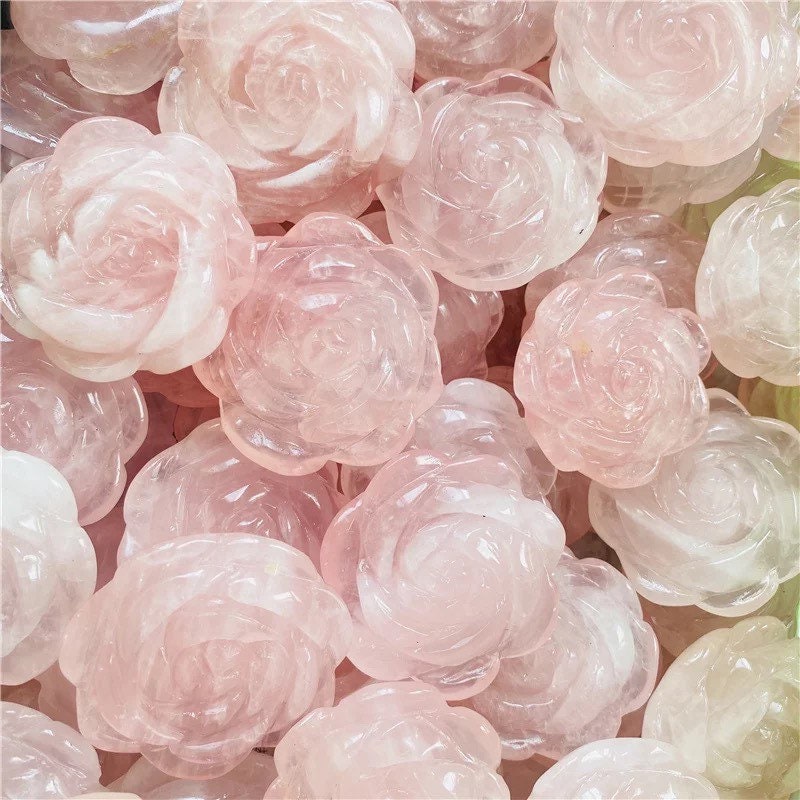 Rose Quartz Flower Carving, Love Stone, Heart Chakra