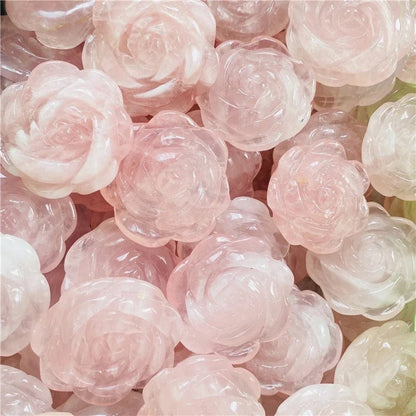 Rose Quartz Flower Carving, Love Stone, Heart Chakra