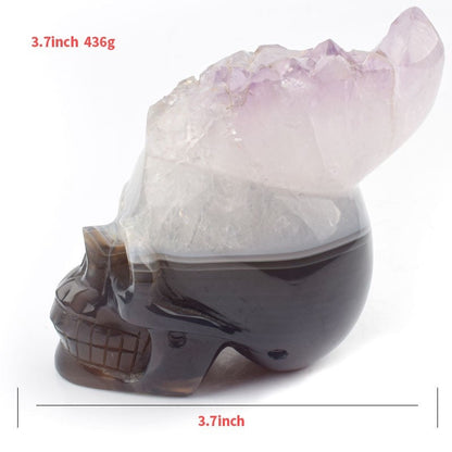 Natural Amethyst Geode Skull - Agate Quartz Carving for Meditation Witchy Decor