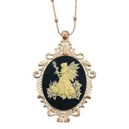 Fairy Magic Rose Gold Victorian Cameo Necklace - Beige and Black