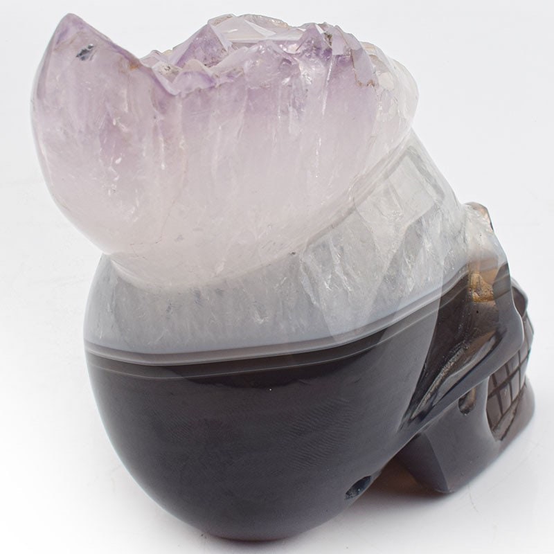 Natural Amethyst Geode Skull - Agate Quartz Carving for Meditation Witchy Decor