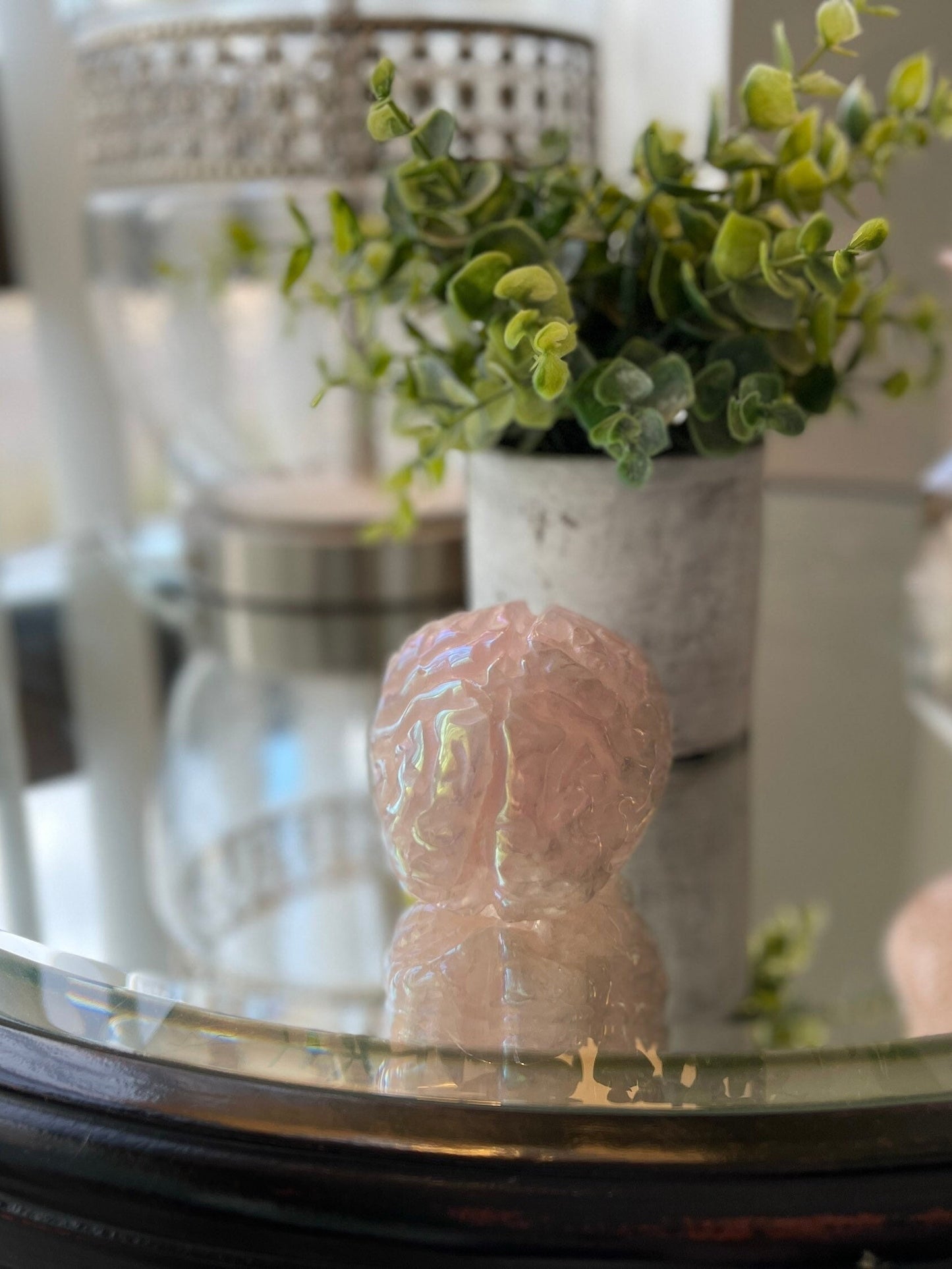 Aura Rose Quartz Crystal Human Brain Carving, Hand Carved Anatomy Meditation Stone, Healing Mind Crystals