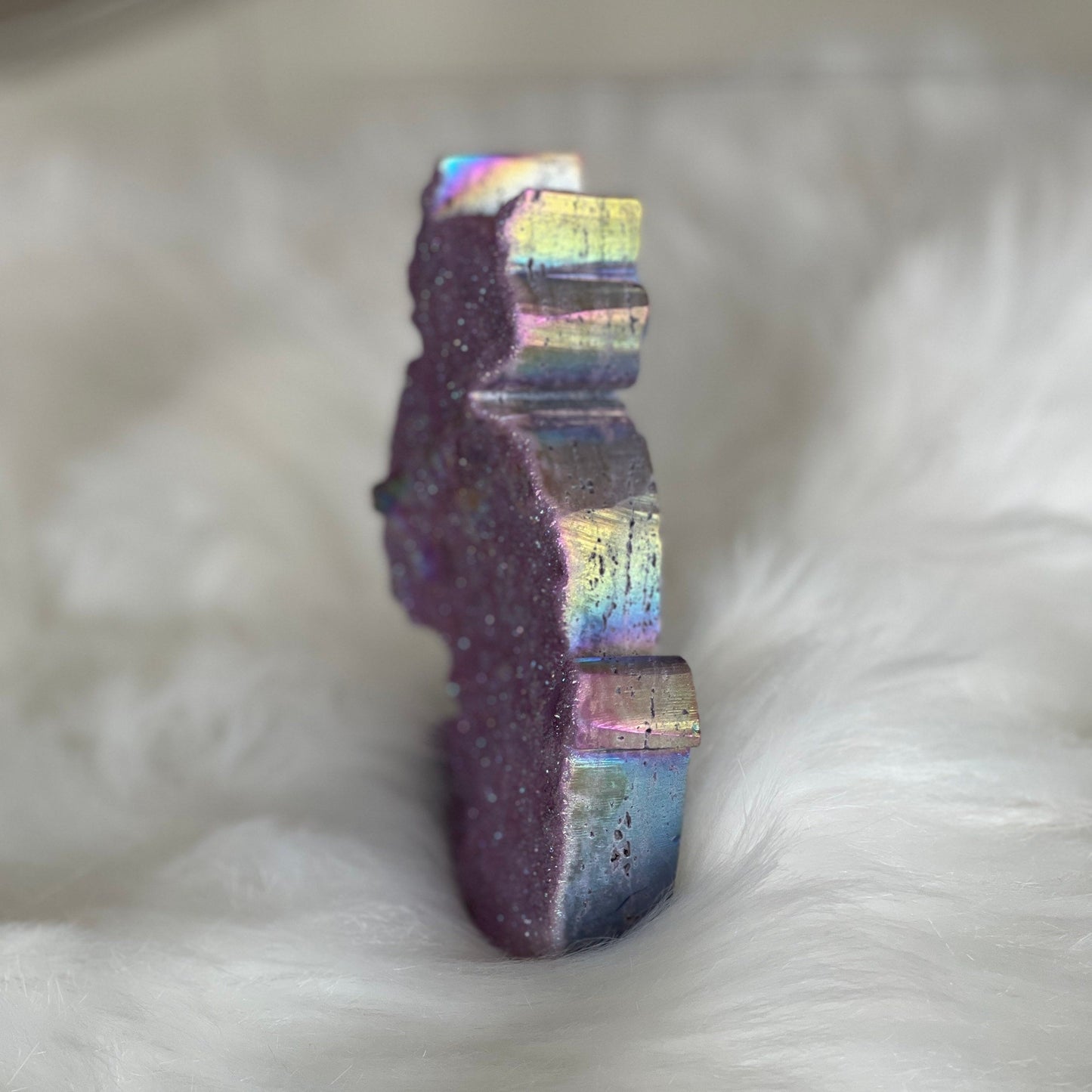 Sphalerite Crystal Cat, Hand Carved Kitty, Iridescent Aura Stone Carving, Kitten Theme Animal Home Decor