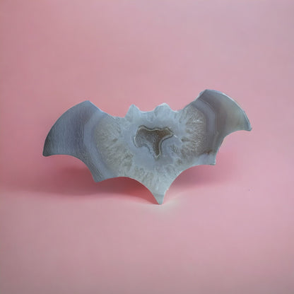 Large Blue Agate Bat Carving  - Hand-Carved Crystal Figurine for Witchy Altar Decor  Halloween One of a Kind