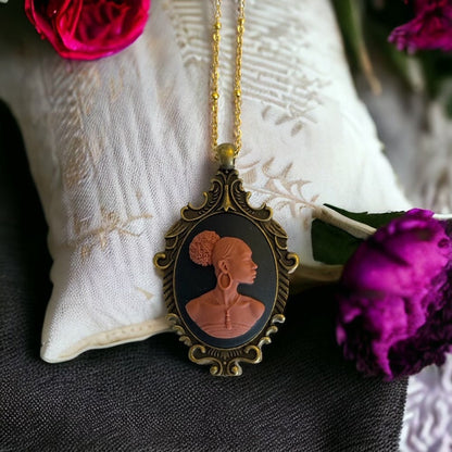 Empowering African American Cameo Necklace - Strength and Beauty Symbol TM