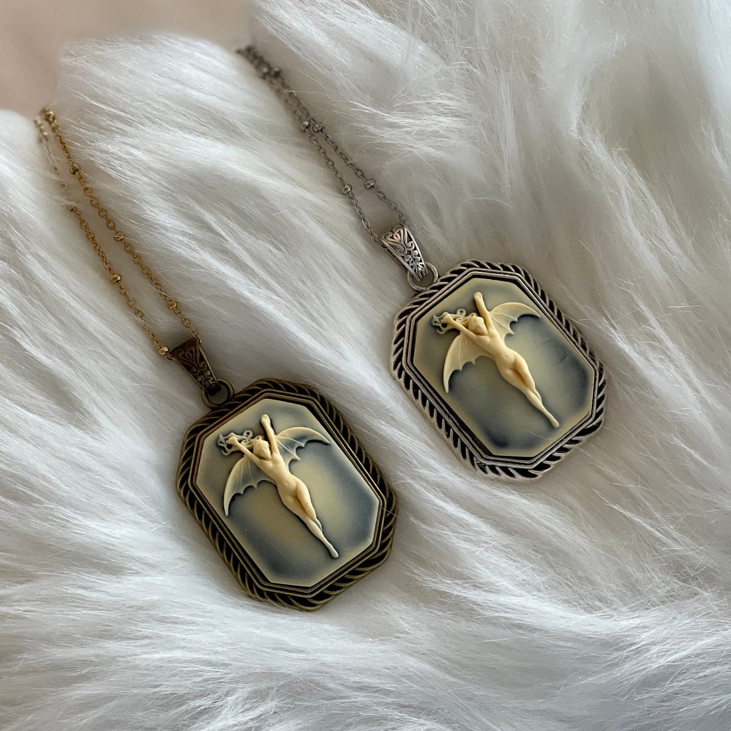 Vintage Octagon Vampire Bat Lady Pendant