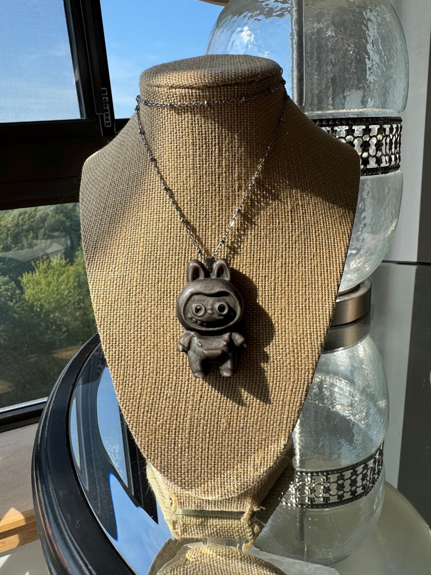 Silver Obsidian Monster Necklace