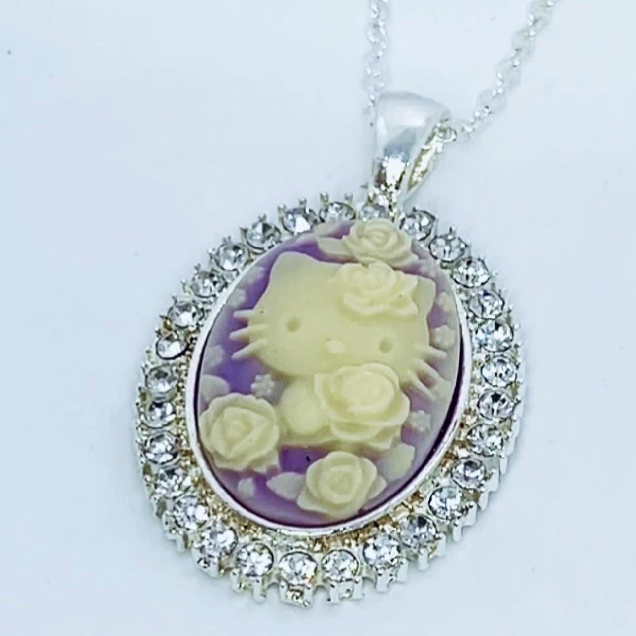 Rhinestone Kitty Cameo Necklace