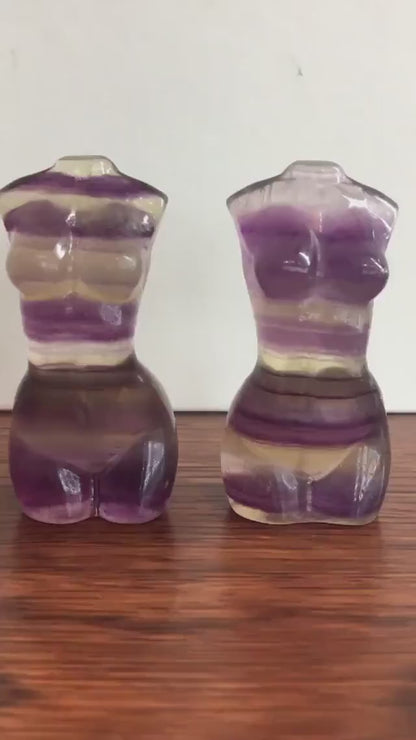 Rainbow Fluorite Goddess Body Carving, Crystal Model Statue, Voluptuous Woman Statue Home Decor