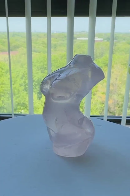 Star Rose Quartz Curvy Body Carving, Crystal Model Statue, Plus Size Goddess Voluptuous Figurine
