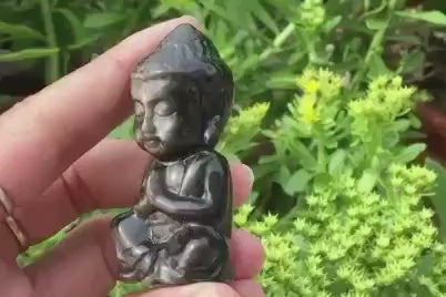 Silver Obsidian Buddha Statue Carving, Natural Hand Carved Stone Spiritual