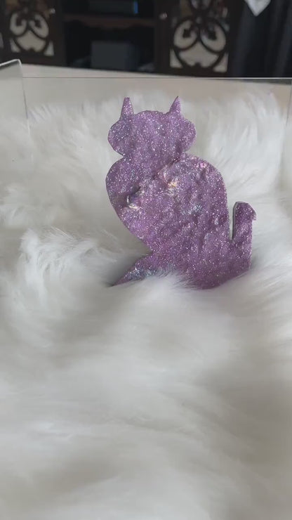 Sphalerite Crystal Cat, Hand Carved Kitty, Iridescent Aura Stone Carving, Kitten Theme Animal Home Decor