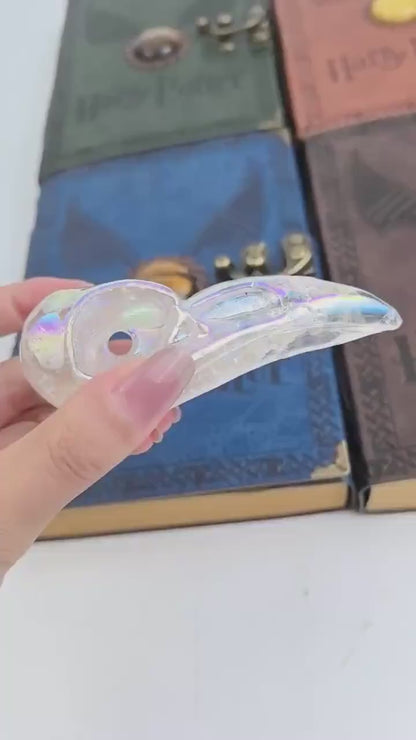 Angel Aura Quartz Raven Skull Crystal | Carved Crystal Bird Skull