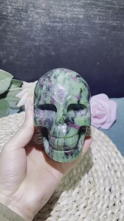 Large Ruby Zoisite Skull - Hand Carved Meditation Crystal  Witchy Decor